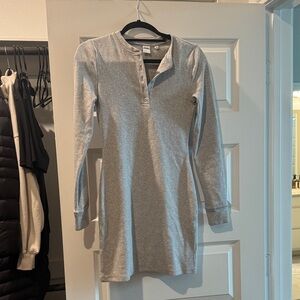 Gray Long Sleeve Henley Dress